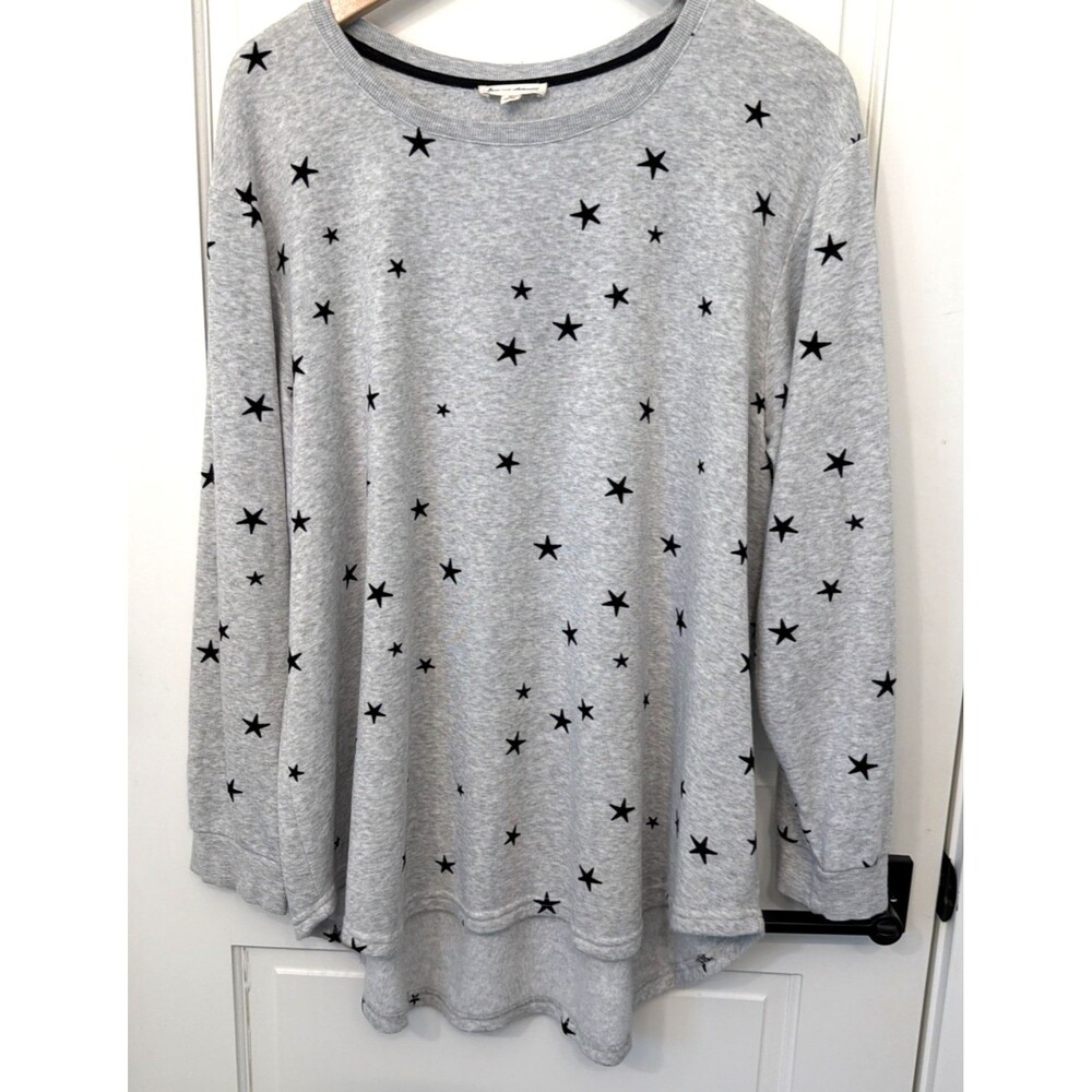 Jane & Delancey Womens 1X Gray Black Flocked Stars Long Sleeve Whimsy Celestial